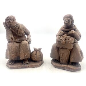 Vintage Brazil Pottery Figures Statues ELADIO Women By Brazilian Art Clay Signed